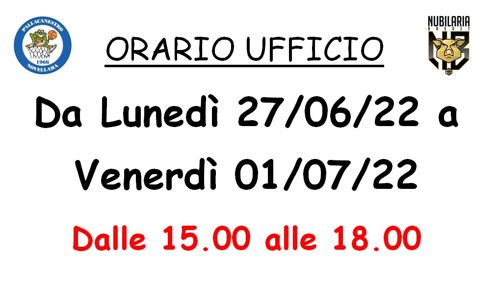 ORARIO UFFICIO 27 06 a 01 07