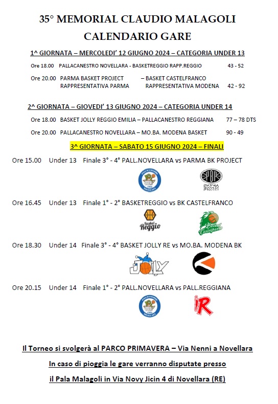 Calendario Gare Torneo 2024 con i Loghi RISULTATI e FINALI