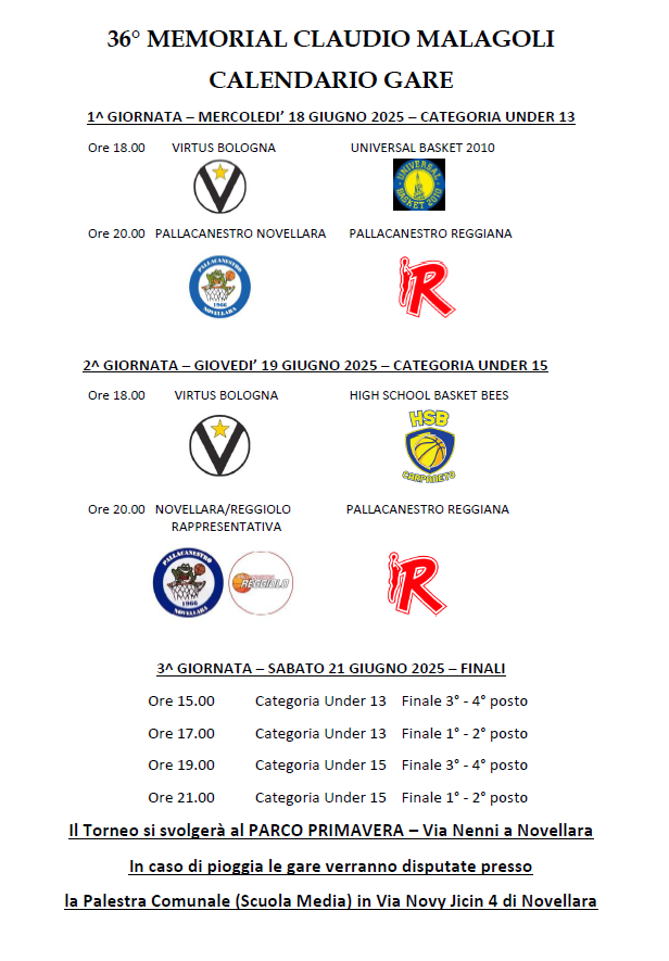 Calendario Gare Torneo 2025 con i Loghi aggiornati