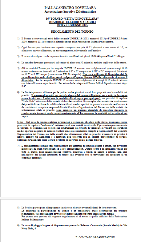 Rewgolamento 36 Memotial Malagoli 2025