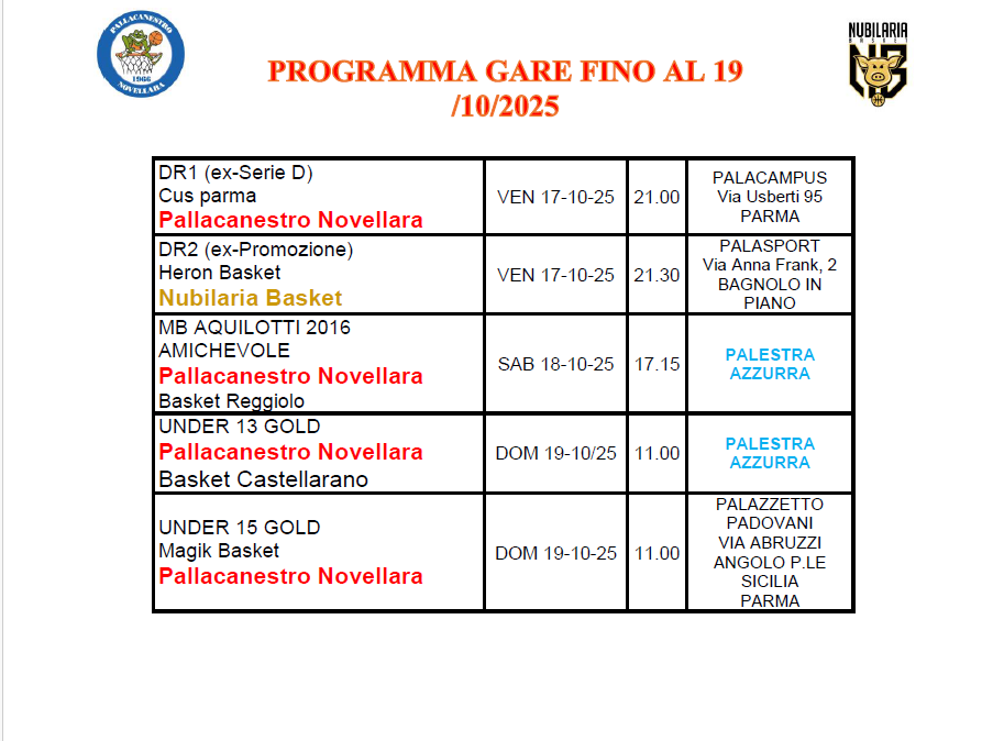 PROGRAMMA GARA FINO A DOM 19 10 25